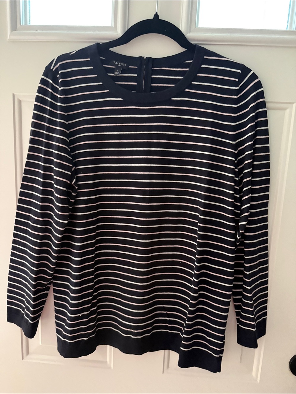 Talbots navy pink and White Striped Crewneck Sweater -women’s
